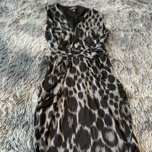 BCX DRESS Black Gray Animal Print Dress Medium Attached Ties at Ruched Waist